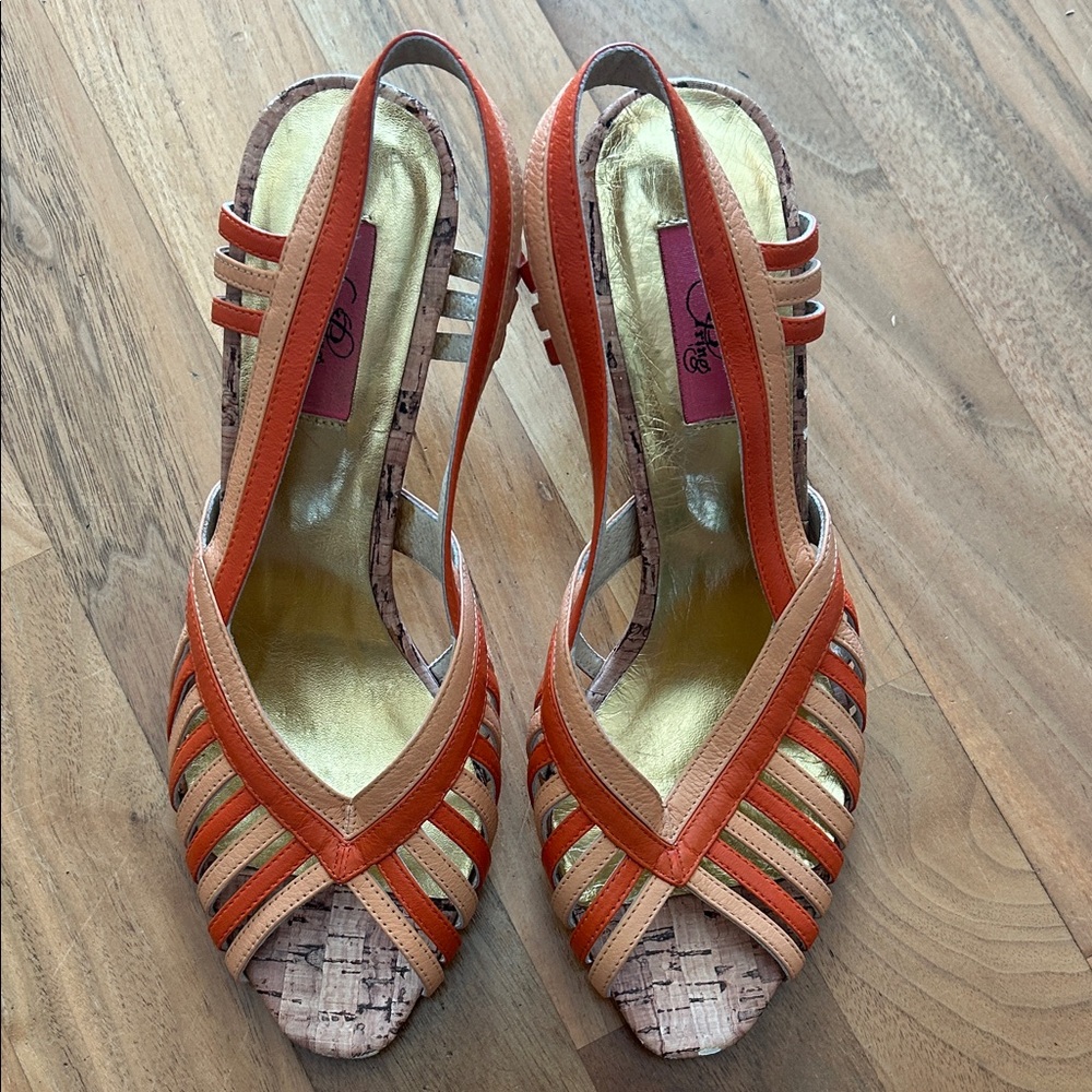 Elegant Orange and Tan Slingback Heels from Paris